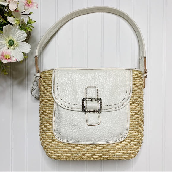 Brighton Handbags - NWOT Brighton White Leather & Straw Shoulder Purse